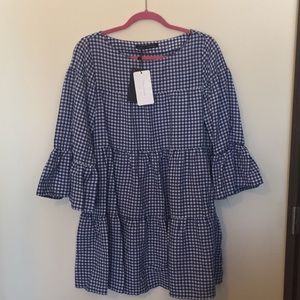 Zara Gingham Ruffle Dress NWT